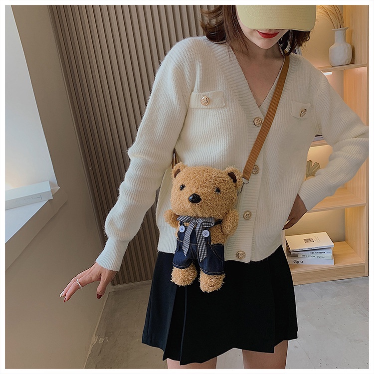 Tas Selempang Beruang/Tas Beruang Bahan Plush Gaya Korea/Tas Boneka Beruang Lucu [READY Jakarta]