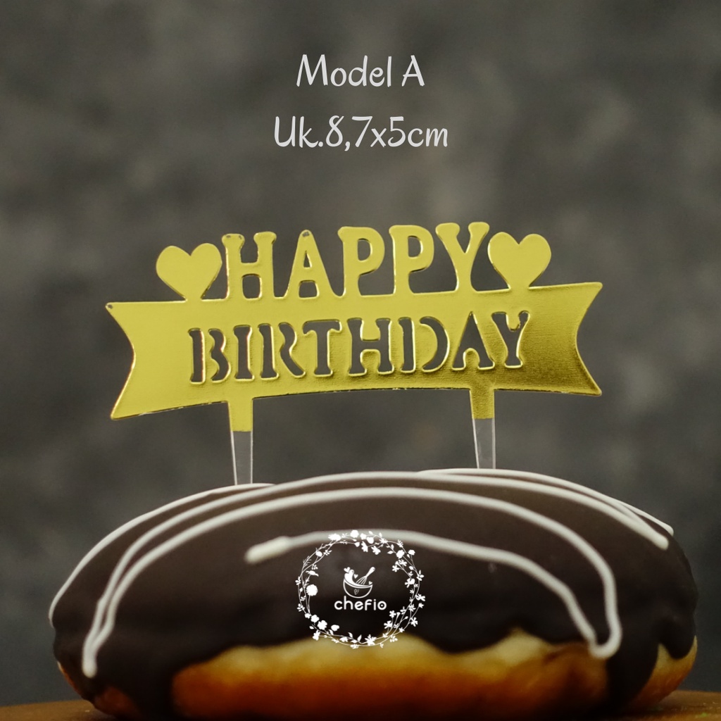 Chefio Cake Topper Happy Birthday Akrilik Mini / Tusukan Dekorasi Cake
