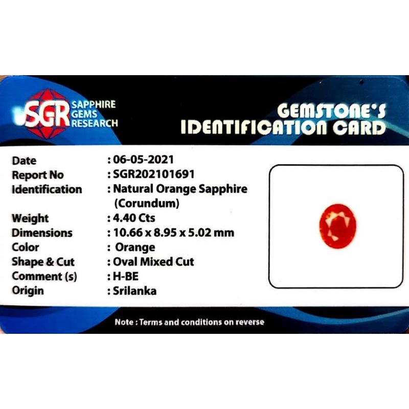 Orange paparadscha sapphire srilanka + memo