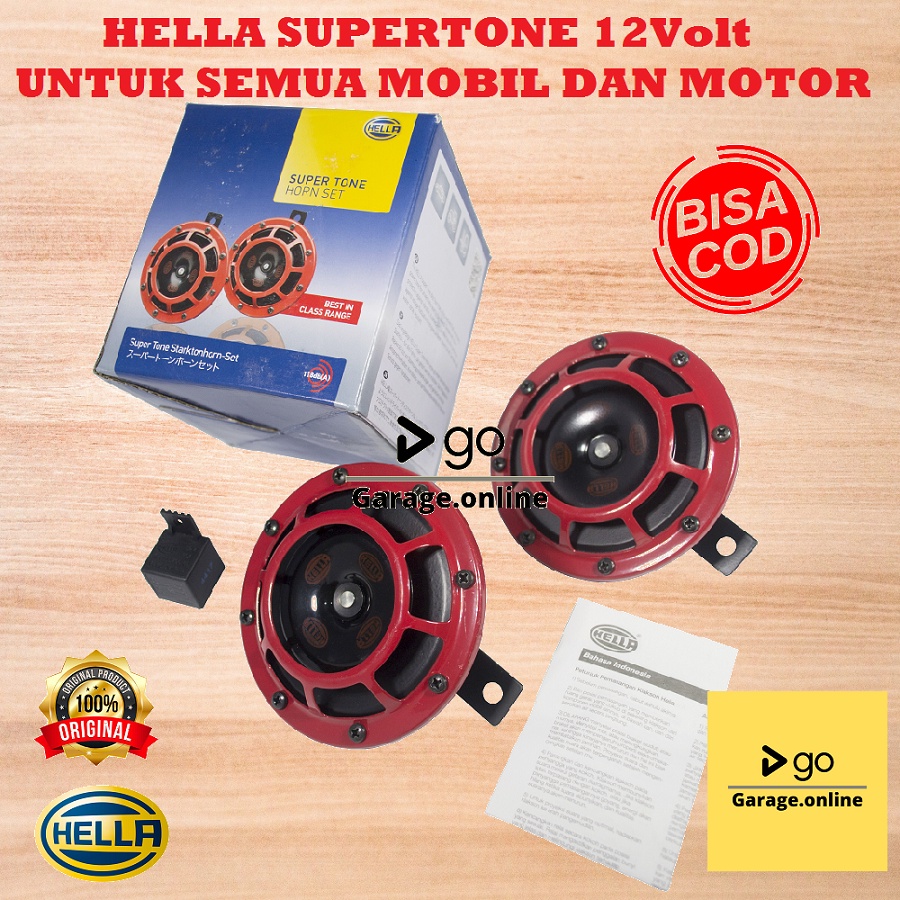 Klakson Hella SUPERTONE Merah Double Disk Red Original + Relay Hella