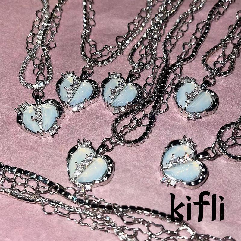 Kalung Rantai,Multilayer Liontin,Hati Aksen Zircon,Untuk Perhiasan Wanita