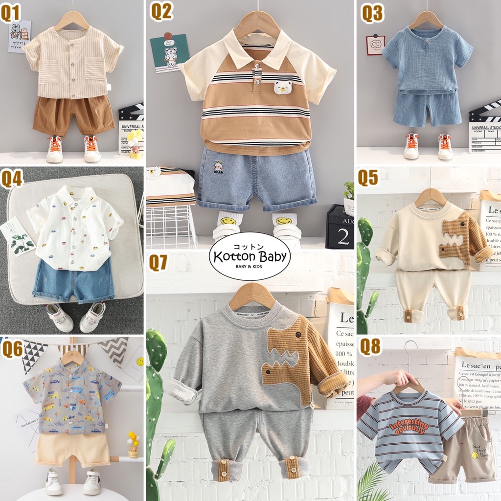 1-5thn | Setelan Tshirt + Celana (1 set) Laki-laki Bayi Anak Pakaian anak Kaos Bayi Catalog Q Xuanli