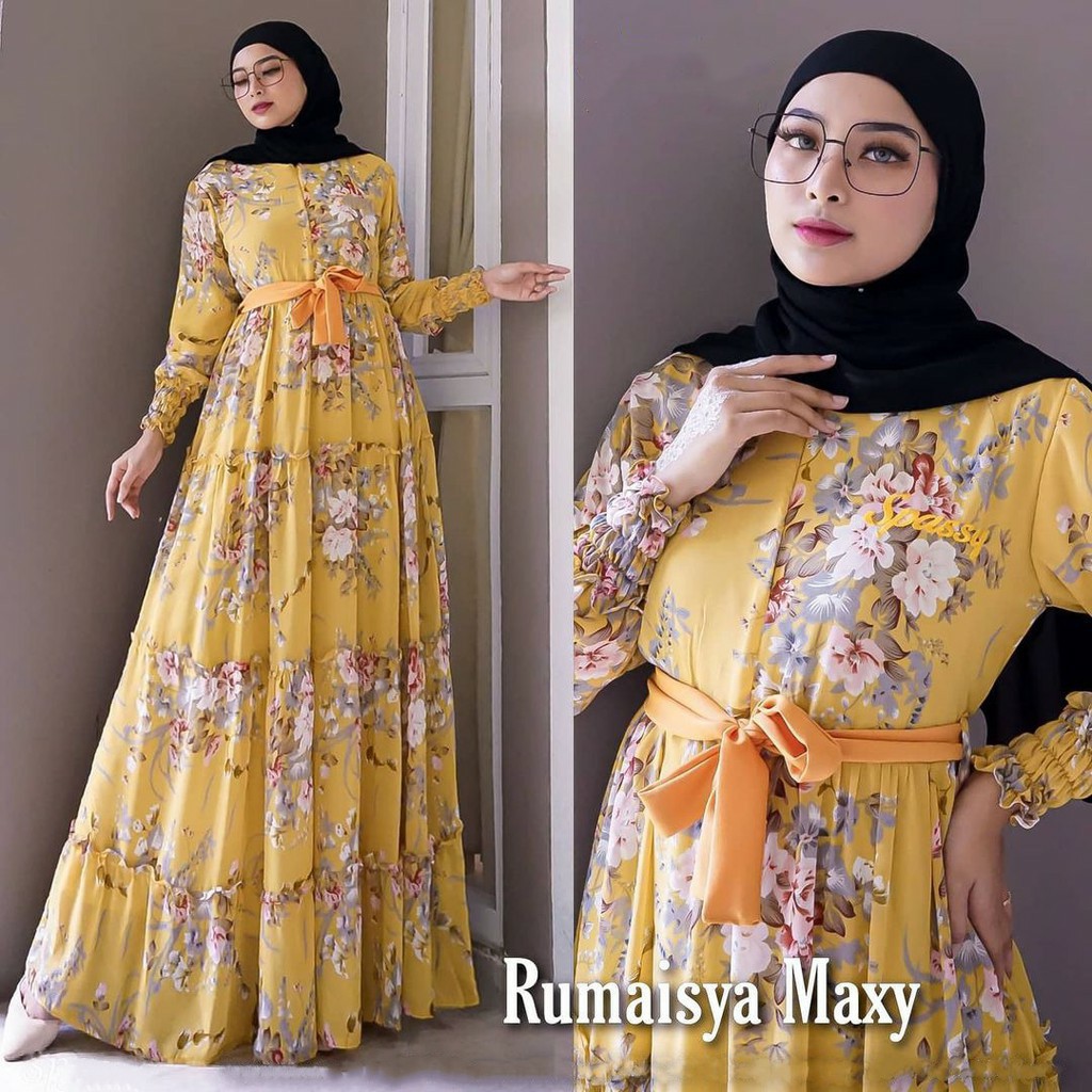 Rumaisya Maxy Dress Corak Rumaisa Fashion Muslim Pakaian Wanita Baju Gamis