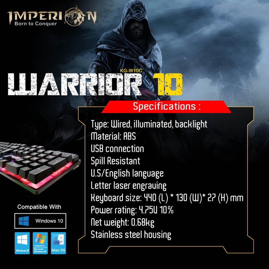 KEYBOARD GAMING IMPERION WARRIOR 10 SEMI MECHANICAL RAINBOW BACKLIGHT