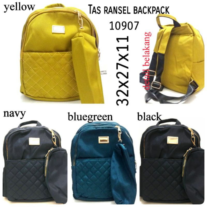 TERBARU BACKPACK / TAS WANITA RANSEL+POUCH KECIL HARGA TERMURAH WARNA YELLOW NAVY BLUEGREEN BLACK KODE 10907