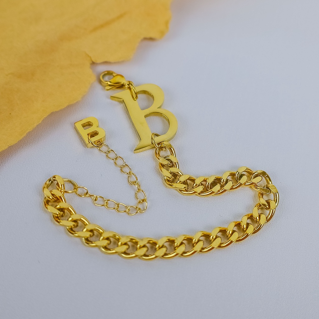 Kalung dan gelang tebal Huruf B titanium anti karat