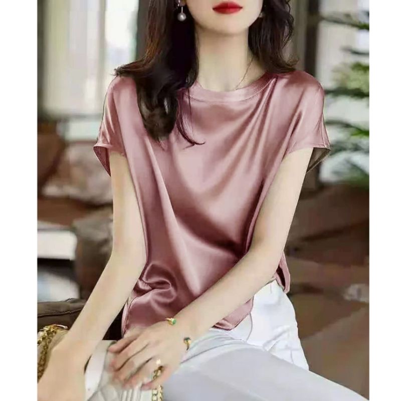 MDLV ~ 3930 Marshally Satin Batwing Top Women Batwing Top satin Premium Atasan Batwing Satin Atasan Satin Premium Atasan Satin Import Atasan Lengan Pendek Blouse Satin Blouse Premium Fashion Import