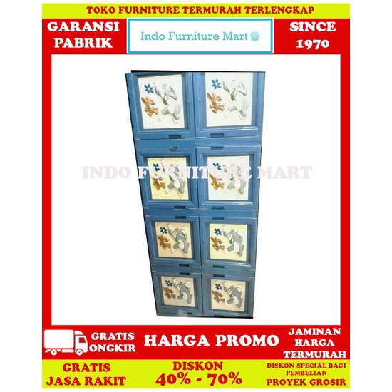 Lemari Pakaian Anak Plastik Akako Lemari Serbaguna 4 Susun Tom Jerry