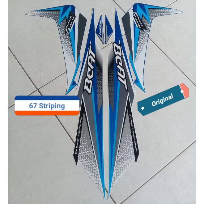Stiker Striping Motor Honda Beat Esp ISS 2018 Biru Putih ECO MOTOR