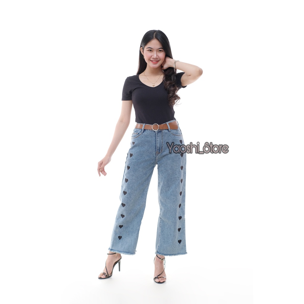 HIGHWAIST JEANS WANITA// KULOT LOVE RAWIS