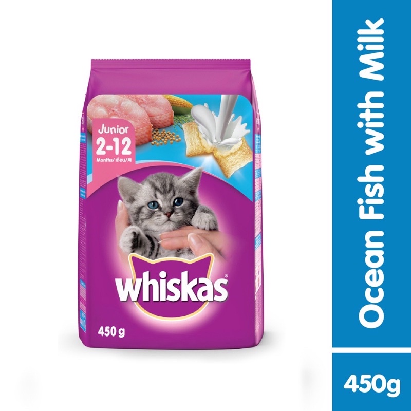 WHISKAS MAKANAN KUCING KITTEN ANAKAN MACKEREL OCEAN FISH WITH MILK DRAY FOOD KUCING