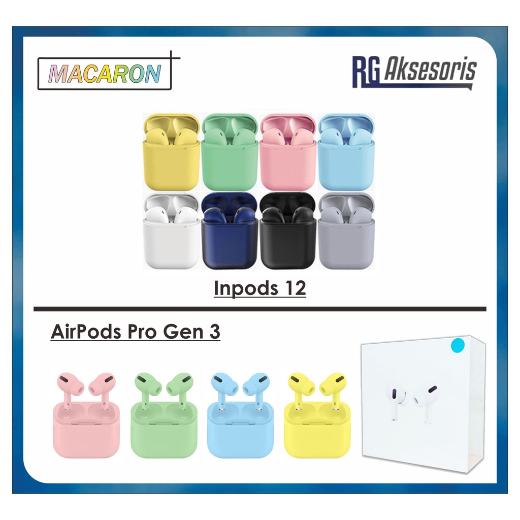 Headset Bluetooth inpods i12 MACARON / AIRPODS PRO Gen 3 TWS / i12s
