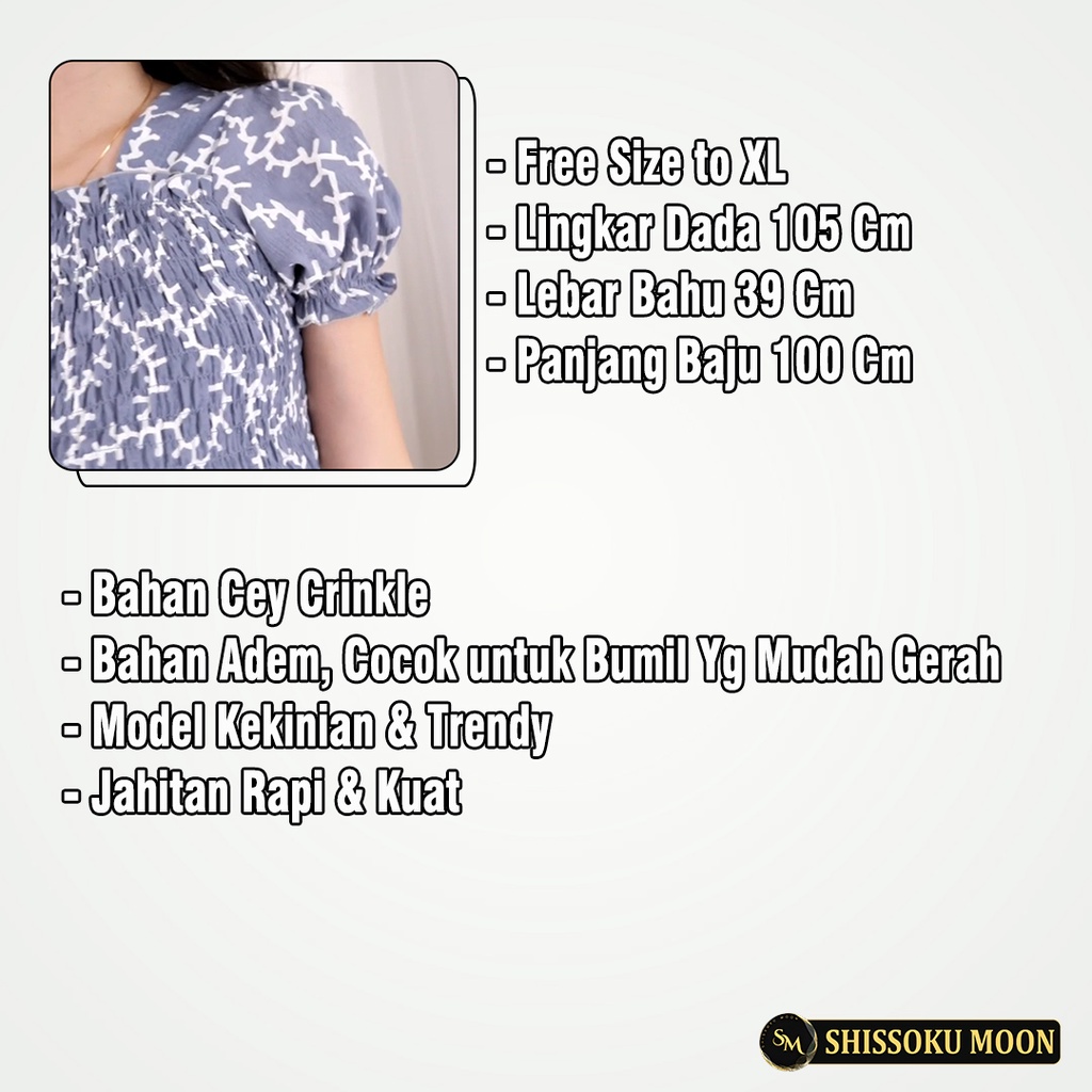 Baju Dress Hamil Model Casual Bahan Cey Crinkle Motif Smoky - Xiena