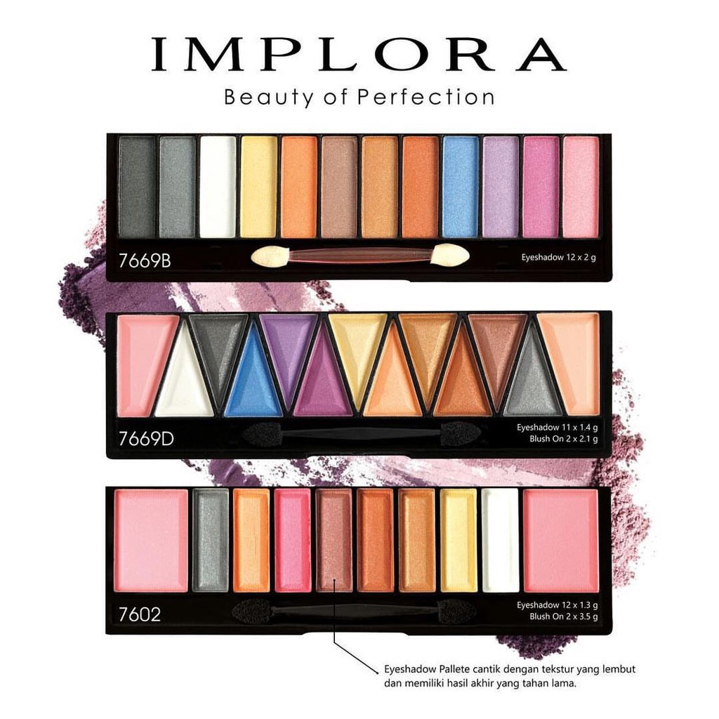 Jual Implora Eyeshadow Pallete 7007 (kupu) 7602 (blush on) 7669b
