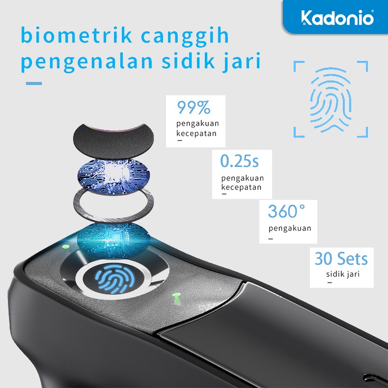 Kadonio Kunci Pintu rumah Elektronik Fingerprint Handle USB charge kunci pintu sidik jari Smart Door Lock kunci pintu digital hendel pintu rumah