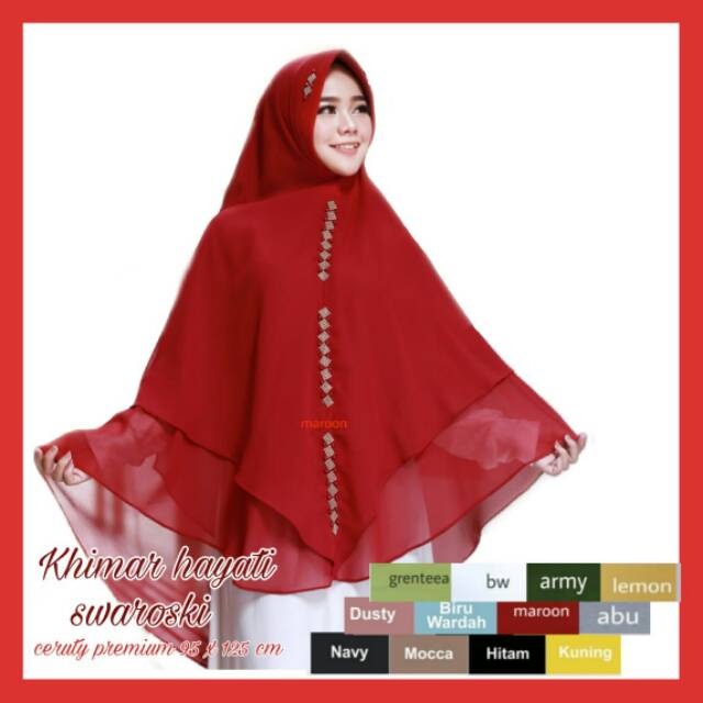 Jilbab Syari Jumbo Khimar Swaroski Kerudung Instan Pet Antem Ceruti Premium Original Hayati