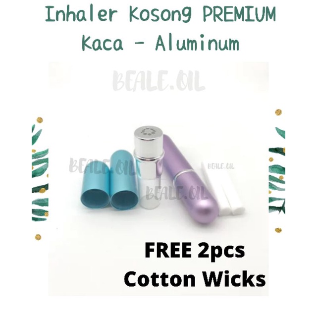 Nasal Inhaler Kosong Premium Kaca Alumunium List Silver Empty Inhaler 2 Kapas Cotton Wicks Bealeoil