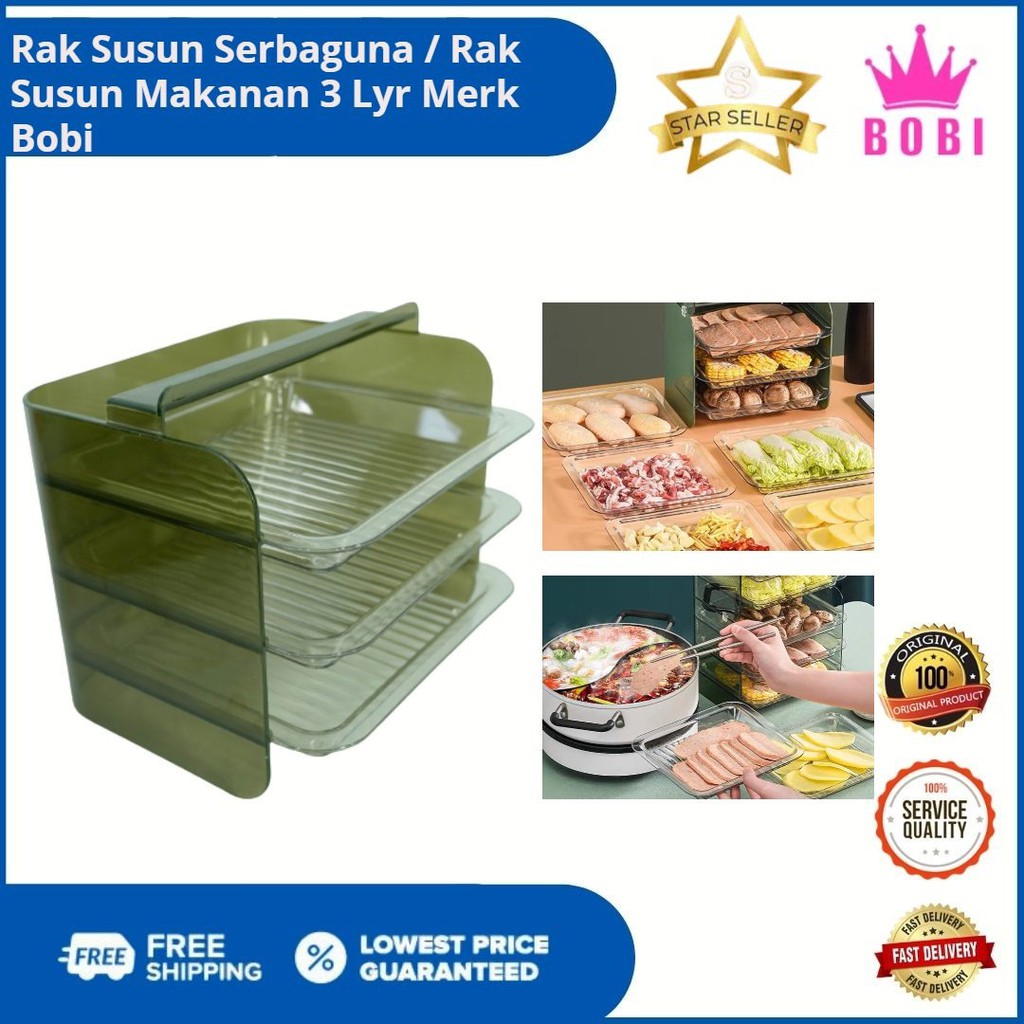 Rak Susun Serbaguna / Rak Dapur Daging atau Sayur Praktis / Rak Susun Makanan 3lyr Merk Bobi