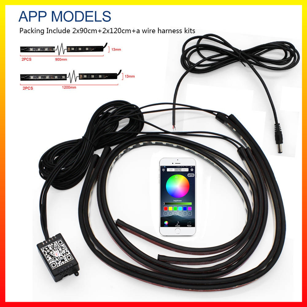 4PCS 90/120cm Bluetooth App Controller Smartphone Lampu Latar Strip LED Fleksibel Bawah Kolong Sasis Mobil Kendali Aplikasi Kontrol Musik Kontrol Suara Waterproof EJ's JIA4 - 7RLL2WBK