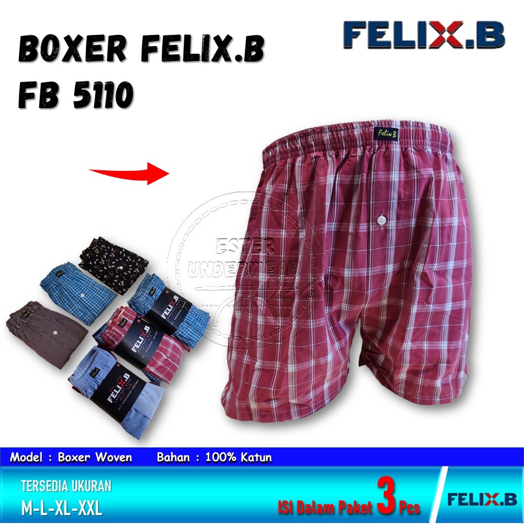 Felix.B Celana Boxer Woven Pria FB 5110 ISI-3Pcs