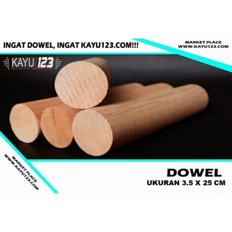 DOWEL KAYU STIK KAYU BULAT KOMPONEN FURNITUR 3.5 CM X PANJANG 25 CM