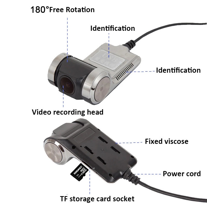 U2 1080P HD USB Kamera Mobil 170 ° ADAS DVR Navigasi Perekam Tersembunyi Mendukung Kartu TF G-sensor Dash Cam