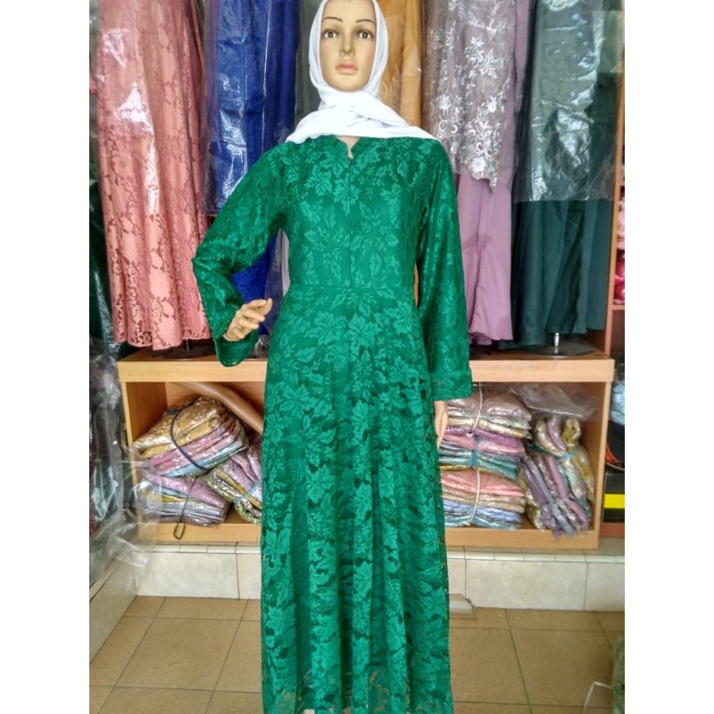 Gamis Brokat Hijau Botol