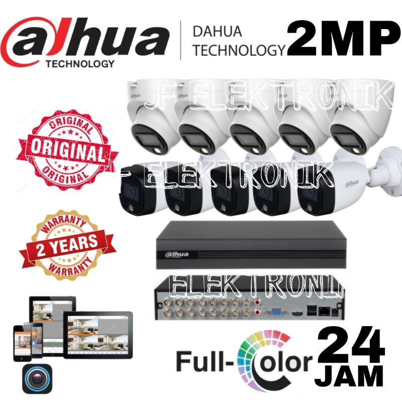 Paket Cctv Dahua 16 Channel 10 Kamera 2mp Full Color 24 Jam Original Komplit Tinggal Pasang