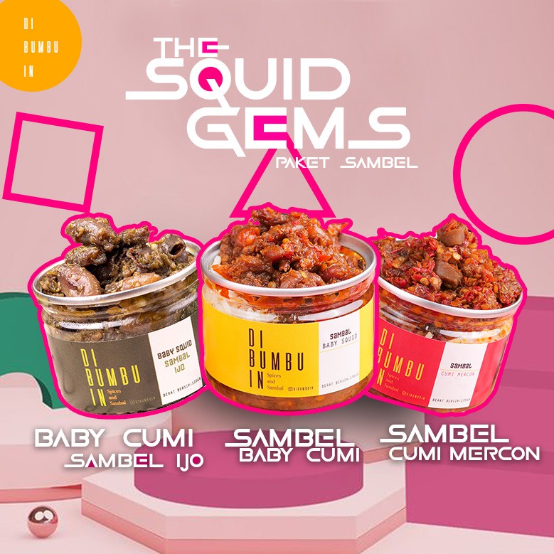 Paket Bundling THE SQUID GEMS ( Sambal Baby Cumi Original , Sambal Cumi Mercon , dan Sambal Baby Cumi Ijo )