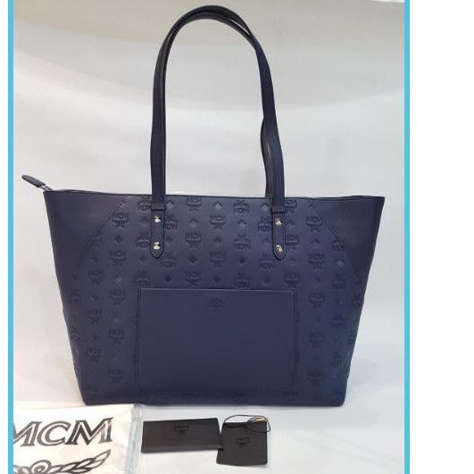 MCM medium klara topzip shopper totebag navy