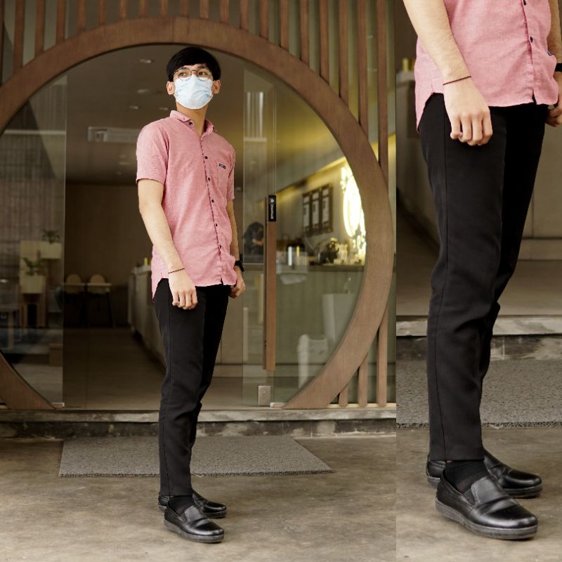 FLAMENTIS - Celana Kerja Bahan Formal Pria Slimfit ( Hitam )