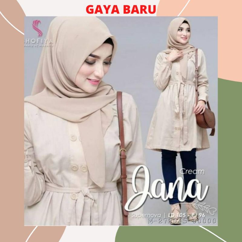 Jana Tunik polos - Tunik lengan panjang - atasan wanita tali pinggang kancing