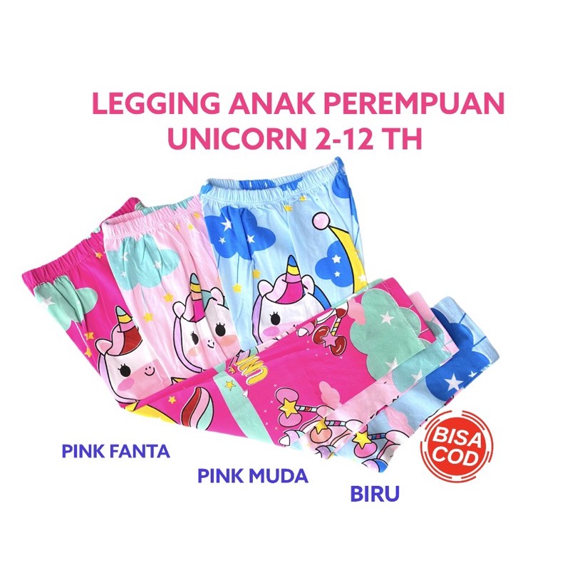 Celana Legging Anak Perempuan Karakter UNICORN 2-12 TH Leging Anak Perempuan Katun Celana Panjang Anak Perempuan XS-XXL