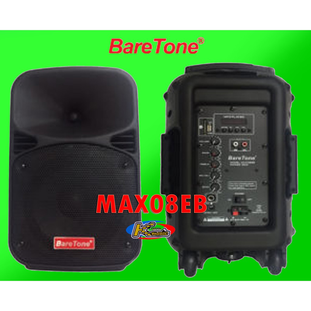 Ampli Baretone MAX08EB sound speaker wireless portable 8" free 2 MIC