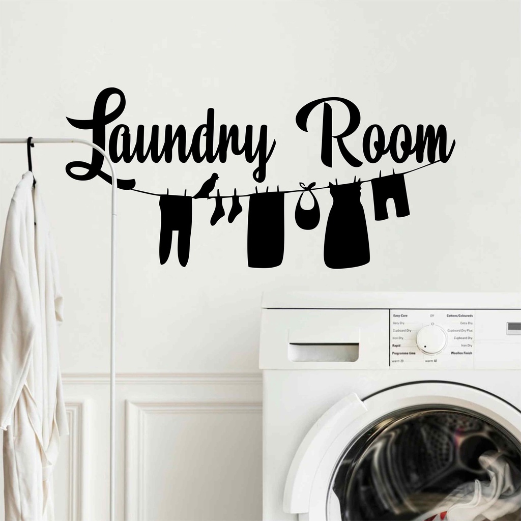 Wall Sticker Stiker Dinding Laundry Room Mesin Cuci Hiasan Dekorasi Dinding Kaca Custom