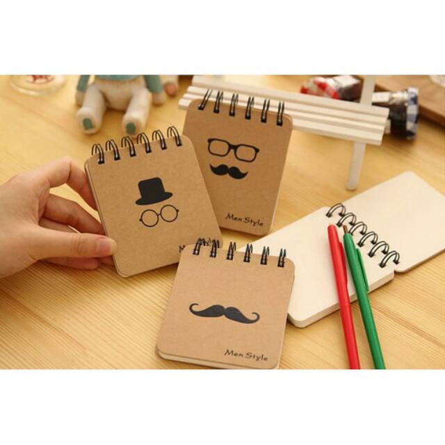 

Note Book Mini Spiral Mustache Karton Coklat