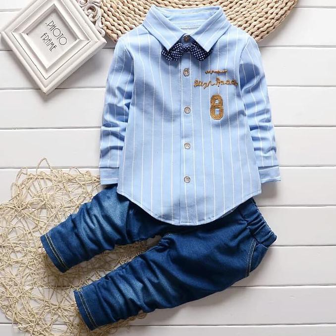 Setelan Kemeja + Soft Jeans || Biru - Size S
