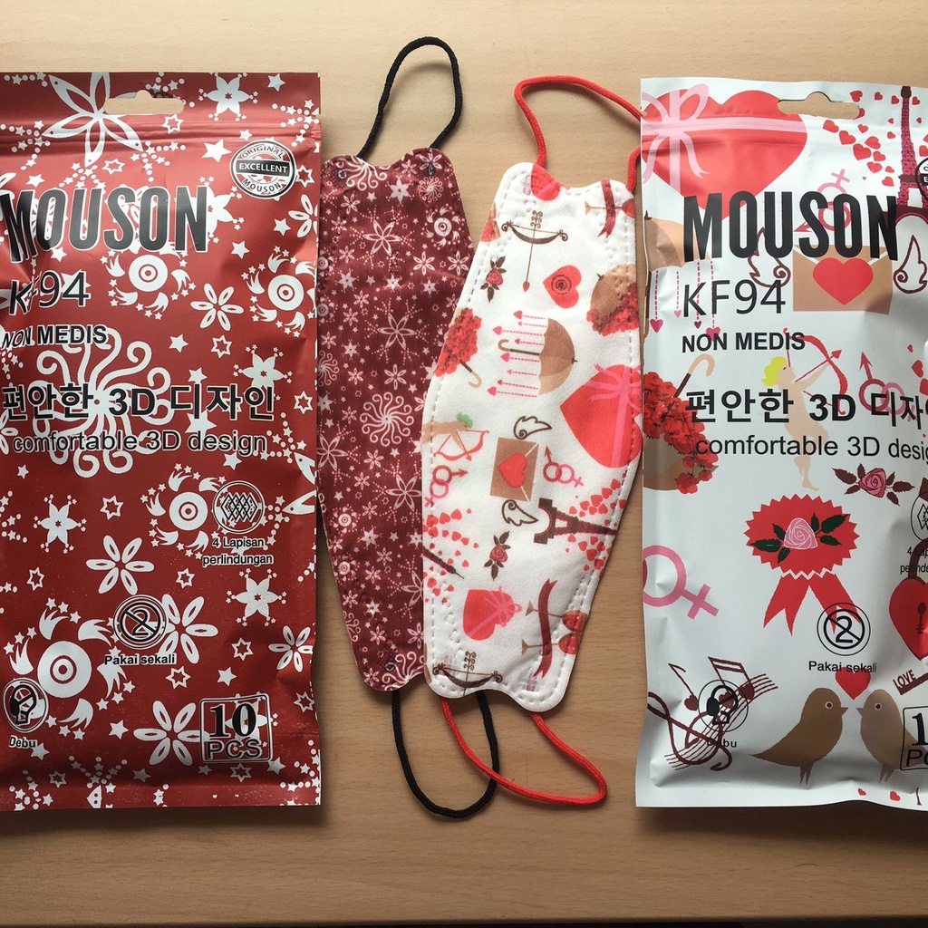 MASKER KF94 MOUSON EDISI VALENTINE 10PCS | KF94 4PLY MOTIF TERBARU VALENTINE| MASKER KESEHATAN DEWAS