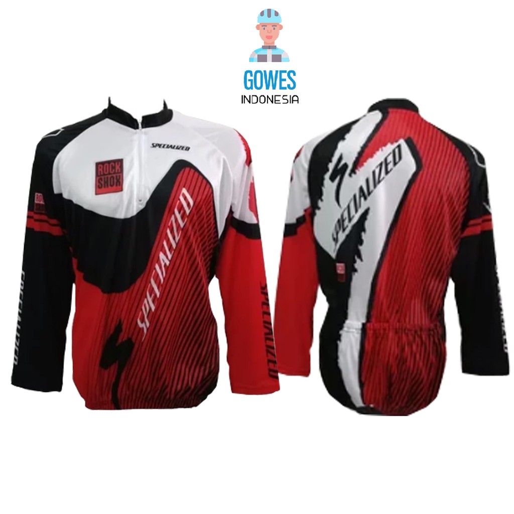 Download Jersey Sepeda Roadbike Specialized Merah Putih baju kaos Lengan Panjang Tanpa Kantong XC MTB ...