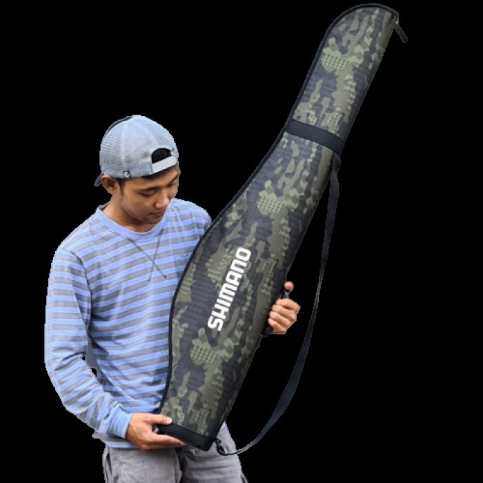 Tas Pancing Selempang Shimano Jumbo - Tas Joran 120Cm - Ransel, Abu Loreng