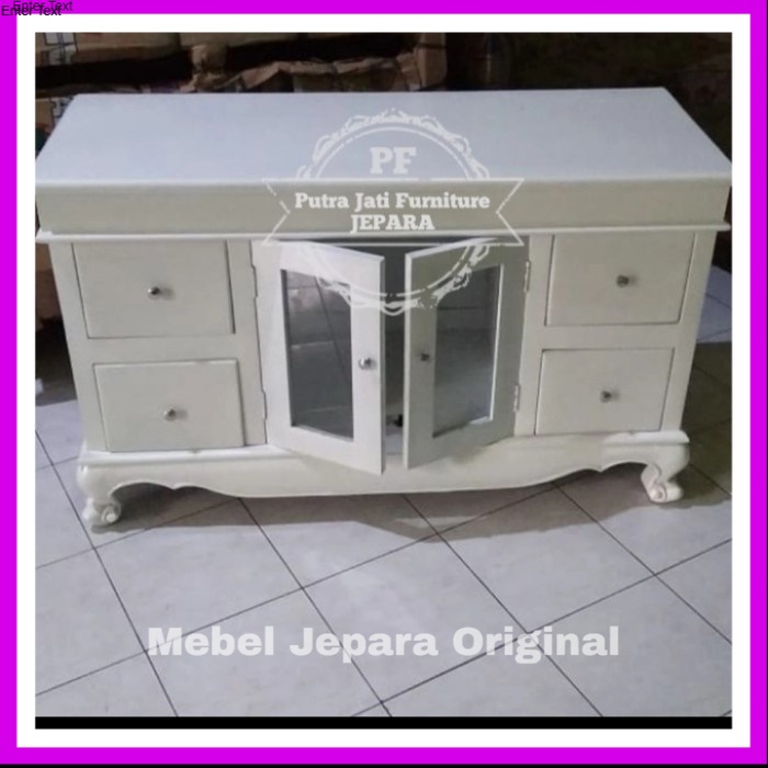 Bufet meja Tv warna putih kayu jati mebel Jepara