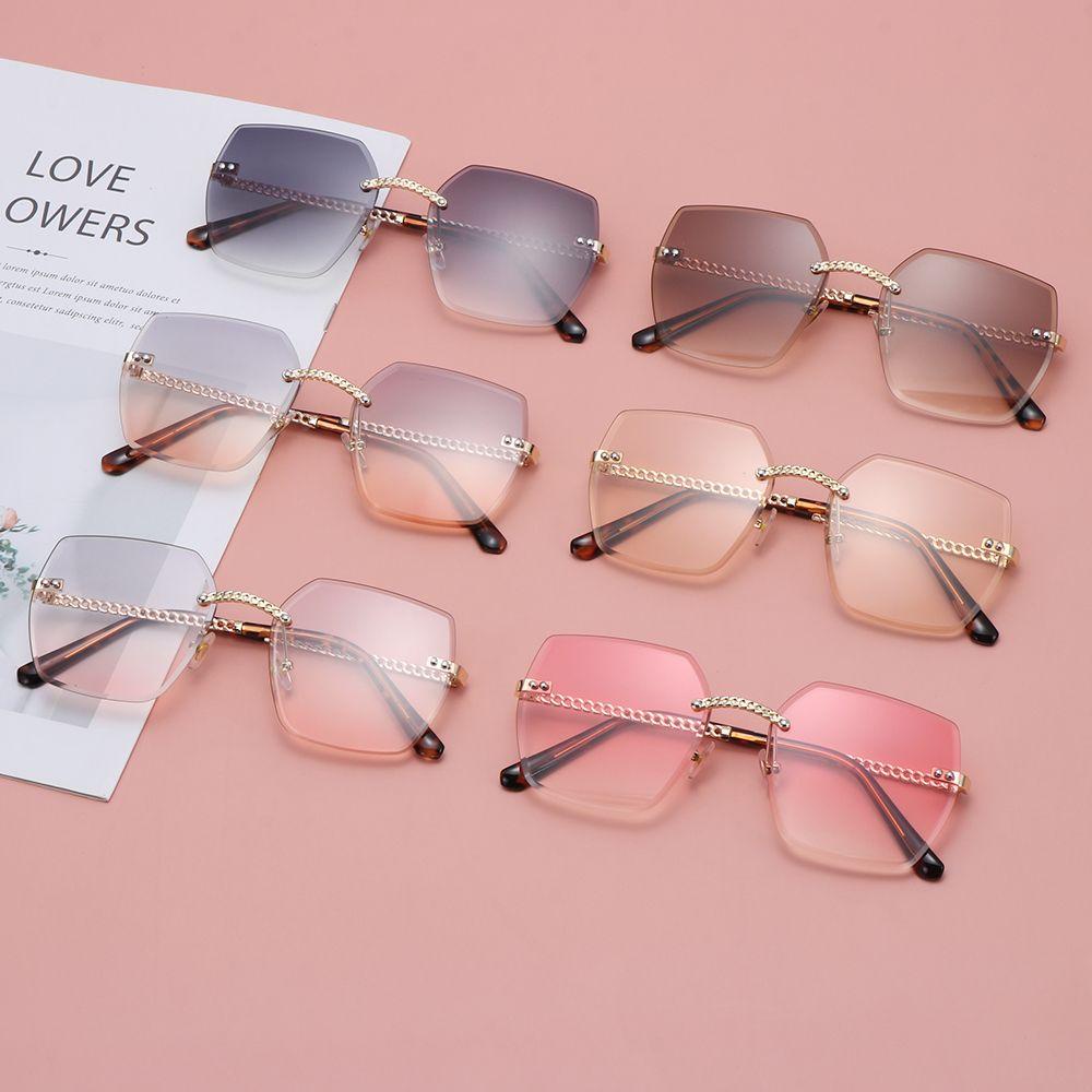 R-flower Rimless Rectangle Sunglasses Summer Square Sun Glasses UV400 Eyewear Berwarna Frameless Eyewear