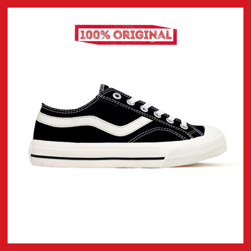 ORIGINAL - Sepatu Brand Lokal Kasual Pria Wanita No Brand Black White Low Not Sneakers Ventela New Public Low Hitam Putih