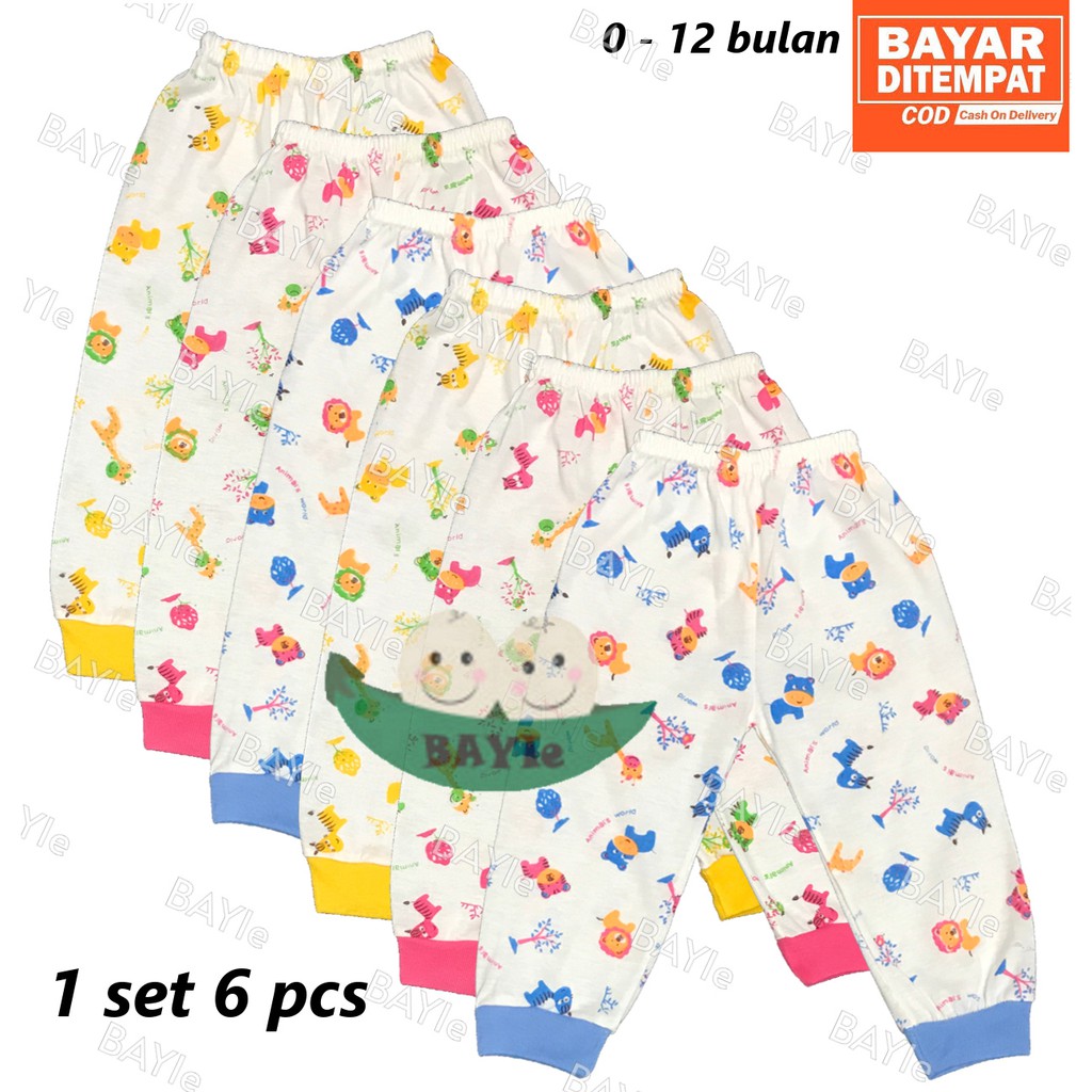 BAYIe - 6 pcs Celana Panjang Bayi/Anak Buka MELODY umur 0-12 bulan