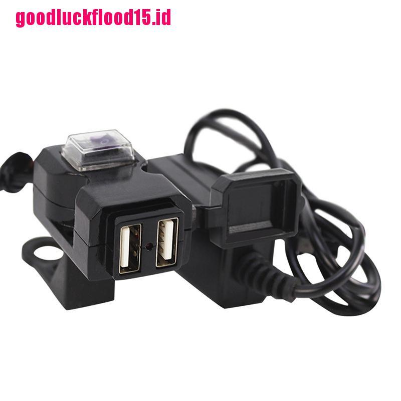 {LUCKID}Waterproof Dual USB 12V Motorcycle Handlebar Charger Socket w/ Switch &amp; Mounts