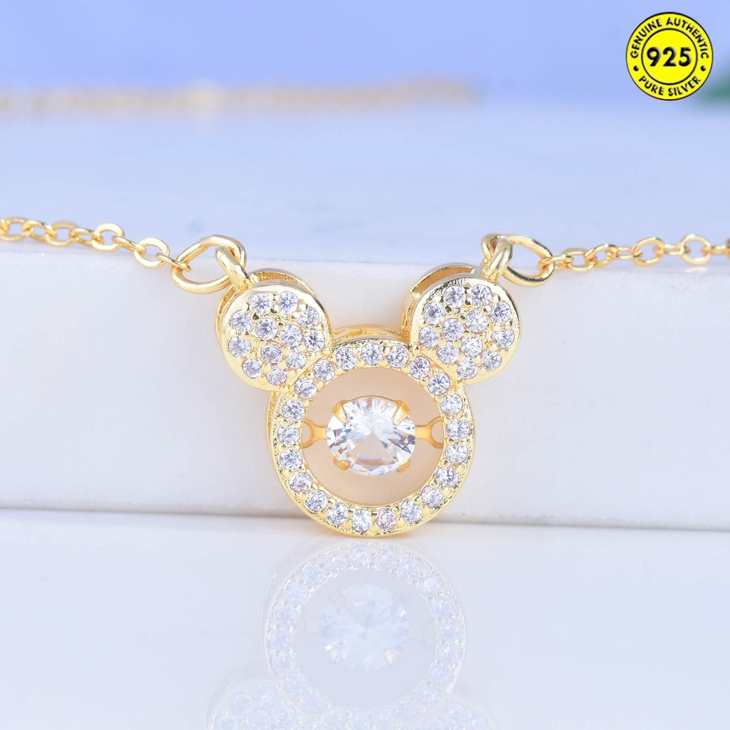 Kalung Rantai Dengan Liontin Mickey Mouse Hias Berlian Imitasi Untuk Wanita