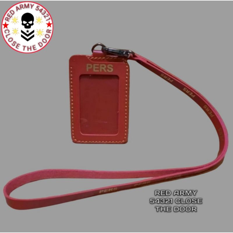 

Holder ID Card Kulit - Tali Lanyard Nametag PERS Merah