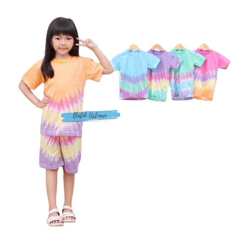 Setelan Baju Pelangi Anak Perempuan Umur 1-10 Tahun Kaos Main Harian Anak Cewek