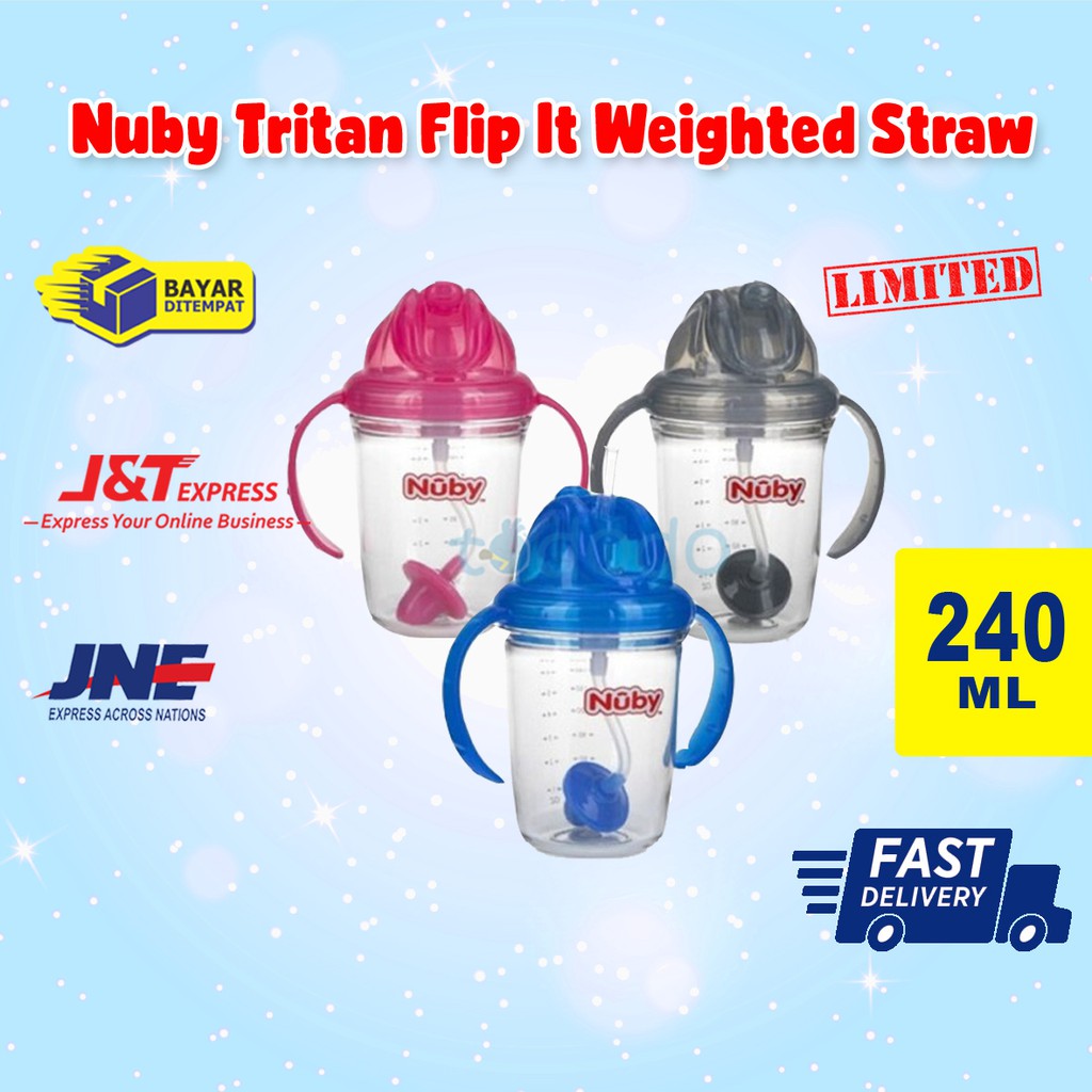 Botol Minum Sedotan Nuby Tritan Flip It Weighted Straw 240ml