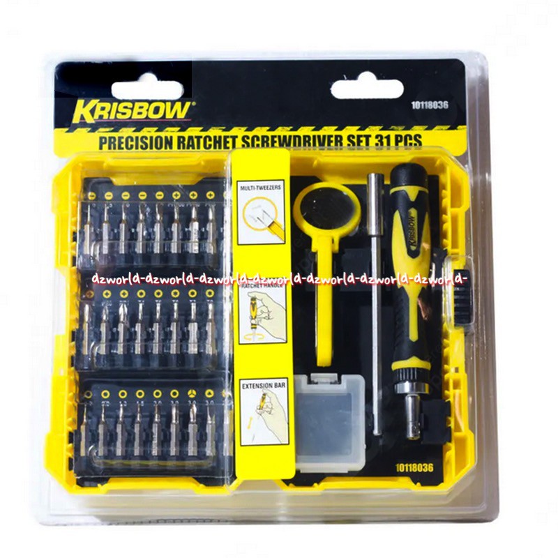 Krisbow Maxbuilt Pricision Ratchet Screwdriver Set 31pc Alat Perkakas Obeng Set Mata Bisa DiGanti Tukar Tukar